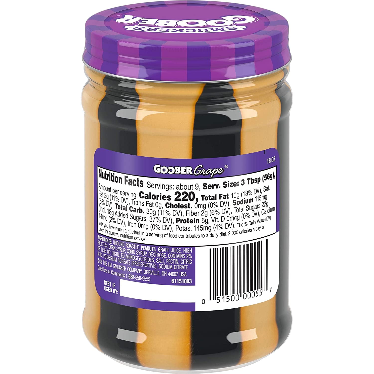 出色 Great Value Creamy Peanut Butter Grape Jelly Stripes Spread, 18 oz Pack  of