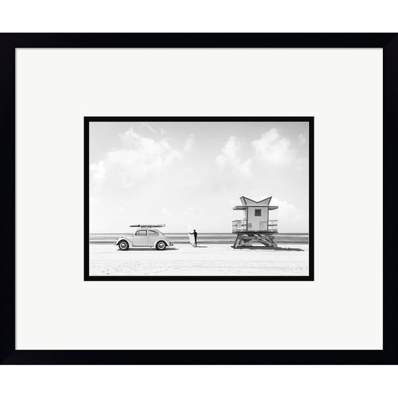 Great Art Now Waiting for the Waves, Miami Beach (BW) by Gasoline Images, Framed Wall Art, 20W x 16.5H