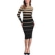 thumbnail image 2 of Vestido de suéter de rayas para mujer INSPIRE CHIC, de manga larga, elástico, cuello redondo, ajustado, de punto acanalado, casual, largo, talla M, color caqui, 2 of 6