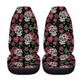 thumbnail image 5 of Psesaysky Easy to Install Car Seat Cover Decor Protector for Sedan, Washable Comfortable Front Seat Cover Polyester Fabric Full Set of 2PCS, Sugar Skull & Rose Print with Heart Accents, 5 of 9