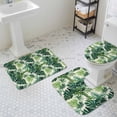 thumbnail image 3 of Tropical Plant Leaf Bathroom Rugs Set Green Palm Leaves Linen Texture Non Slip Absorbent Soft Bath Mats 3 Piece Set with Bathroom Rug, U-Shaped Floor Mat, Toilet Seat Cover Large Size, 3 of 9