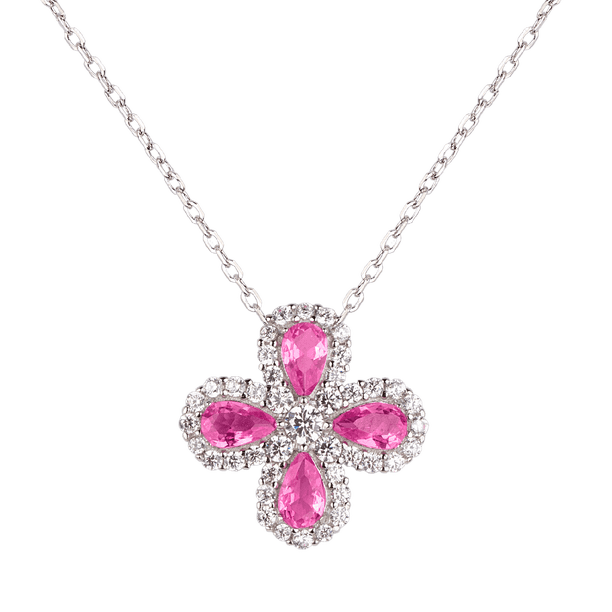 Collar para Mujer de Plata .925 con Zirconia Cúbica, LuckyLy Cadena y Dije Floral Brillante – Joyería Ideal como Regalos para Mamá y Regalos para Mujer Navidad y Cumpleaños, Modelo Aina fucsia