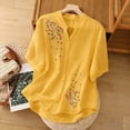 thumbnail image 2 of Embroidered Tops For Women，Cotton Blouses For Women Embroidered Blouses For Women Embroidery Shirts For Women Womens Boho Tops Hemp Shirt Women Bohemian Peasant Shirts Henley V Neck Shirt, 2 of 3