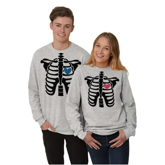 Skeleton Rib Cage Cute Set His Hers Men's Big & Tall Long Sleeve Graphic Tee Brisco Brands 2X