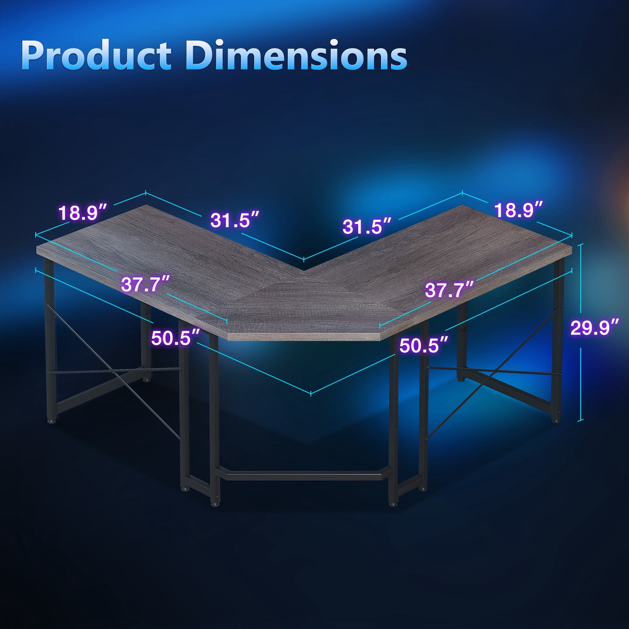Casacomoda Computer Desk L Shaped, 51 Inch Reversible L Shaped Desk, Gaming Desk, Home Office Desk, Gray Oak