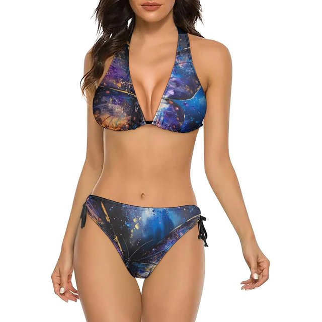 NICKSUN Women's Bikini Sets, Cute Print Two Piece Bathing Suits Sexy Halter Padded Bikini Swimsuits