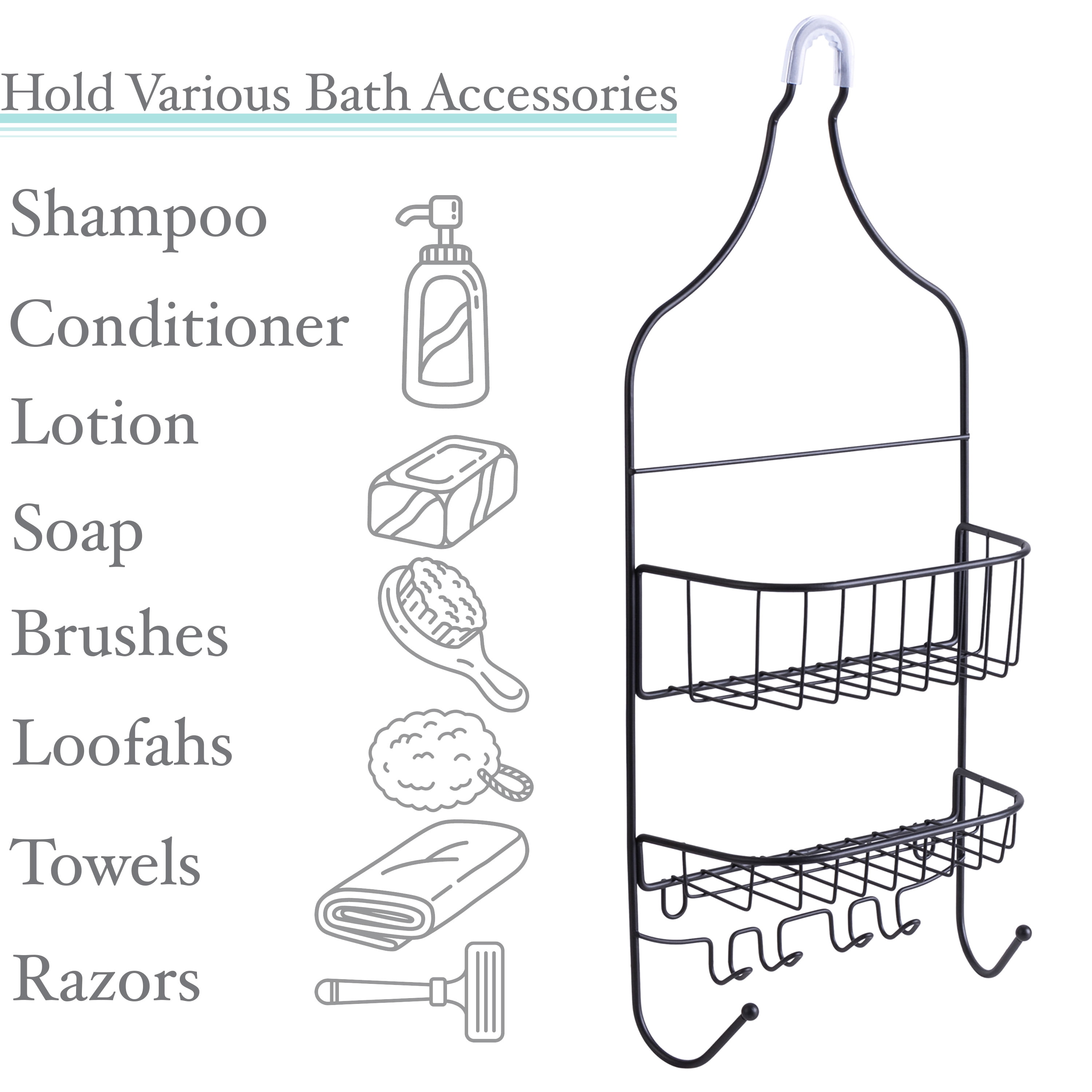Bath Bliss Contour Shower Caddy, Iron, Matte Black