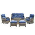 thumbnail image 2 of PARKWELL 6-Piece Outdoor Patio Furniture Set with Fire Pit,High Back Conversation with Swivel Glider Chairs,Footrests,50,000 BTU,Luxury 6" Thick Cushions,Wicker Patio Set for Deck, Backyard,Gray/Navy, 2 of 13