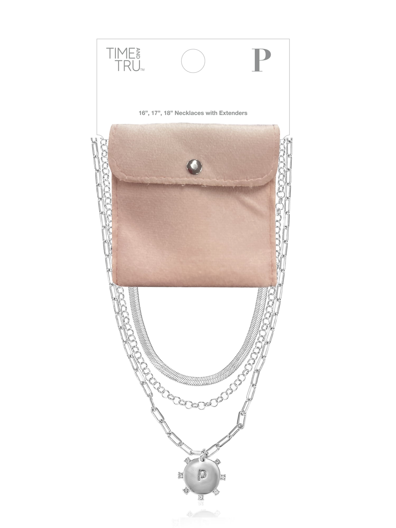 Time and Tru Silvertone Necklace, 3 Piece, Initial P