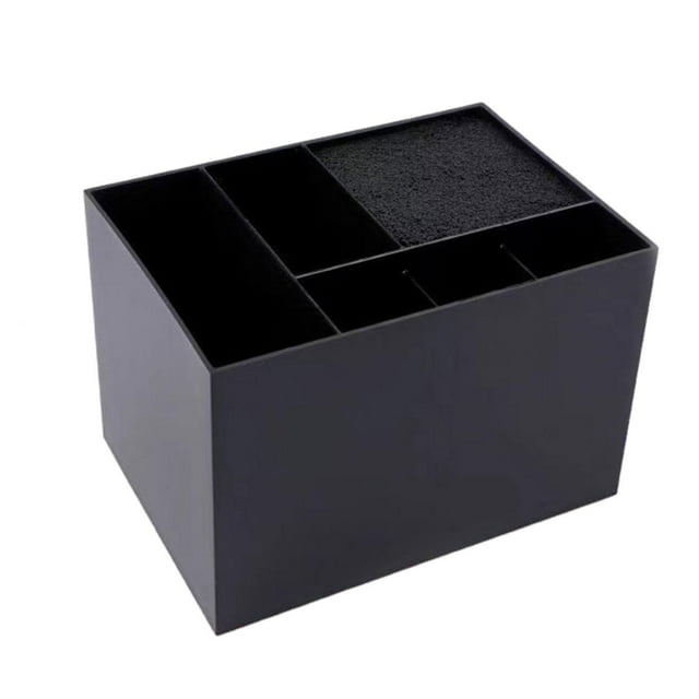 Caja de almacenamiento de herramientas de peluquería, organizador de tijeras para barbería, caja de almacenamiento multifuncional para uso en salón Negro 6 rejillas.