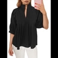thumbnail image 1 of Blusa con Cuello en V y Mangas Abullonadas para Mujer, Estilo Babydoll, Peplum, Elegante, Informal, Plisada, Holgada. Negro XL, 1 of 6