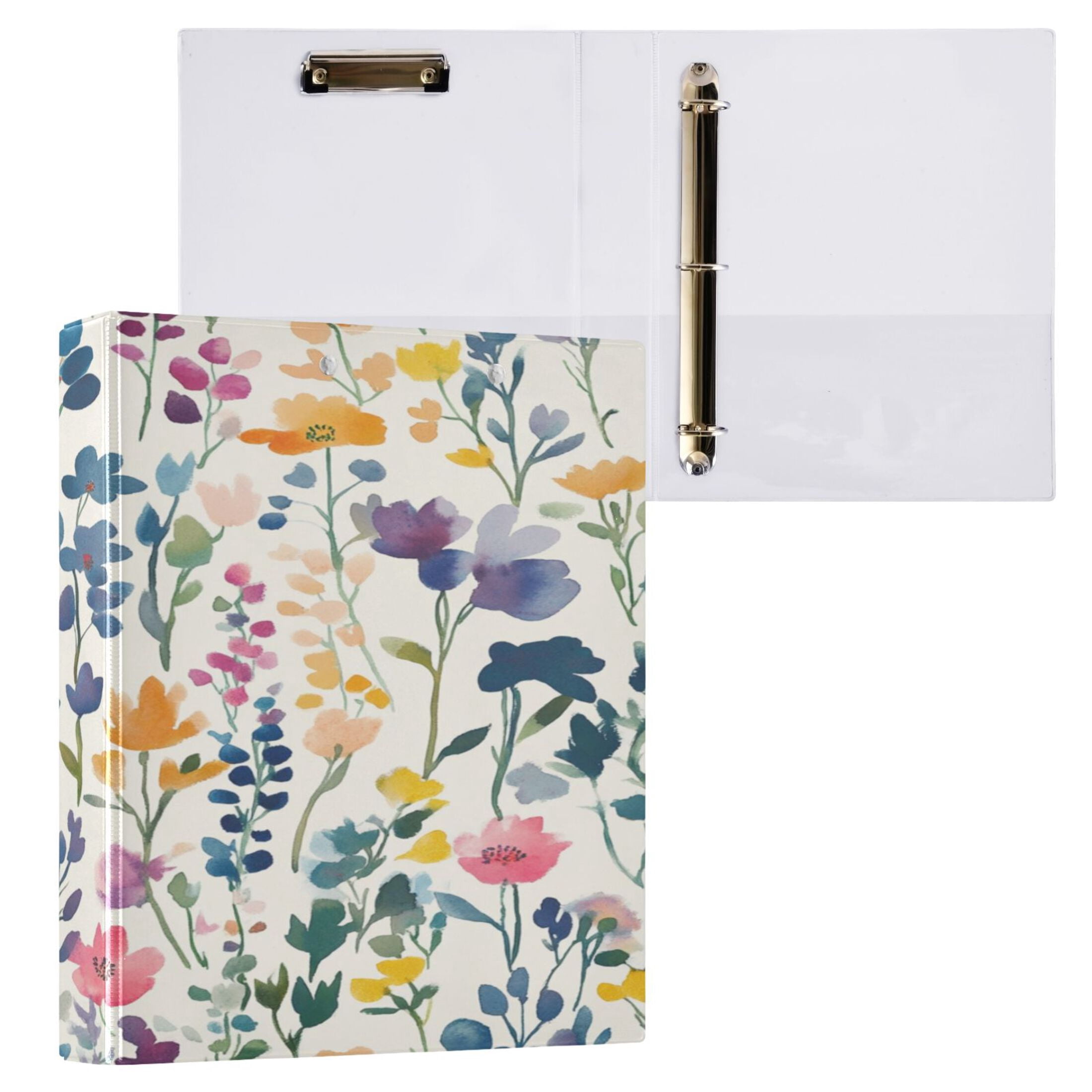 WOBOGO Colorful Abstract Flower File Folders Extra Large Capacity to Hold 200 Sheets of Documents Hard Shell Ring Binder for School Home Office