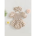 thumbnail image 2 of Coduop Toddler Baby Girls Romper Dress Checkerboard Print Short Sleeve Jumpsuits Dress+Headband, 2 of 7