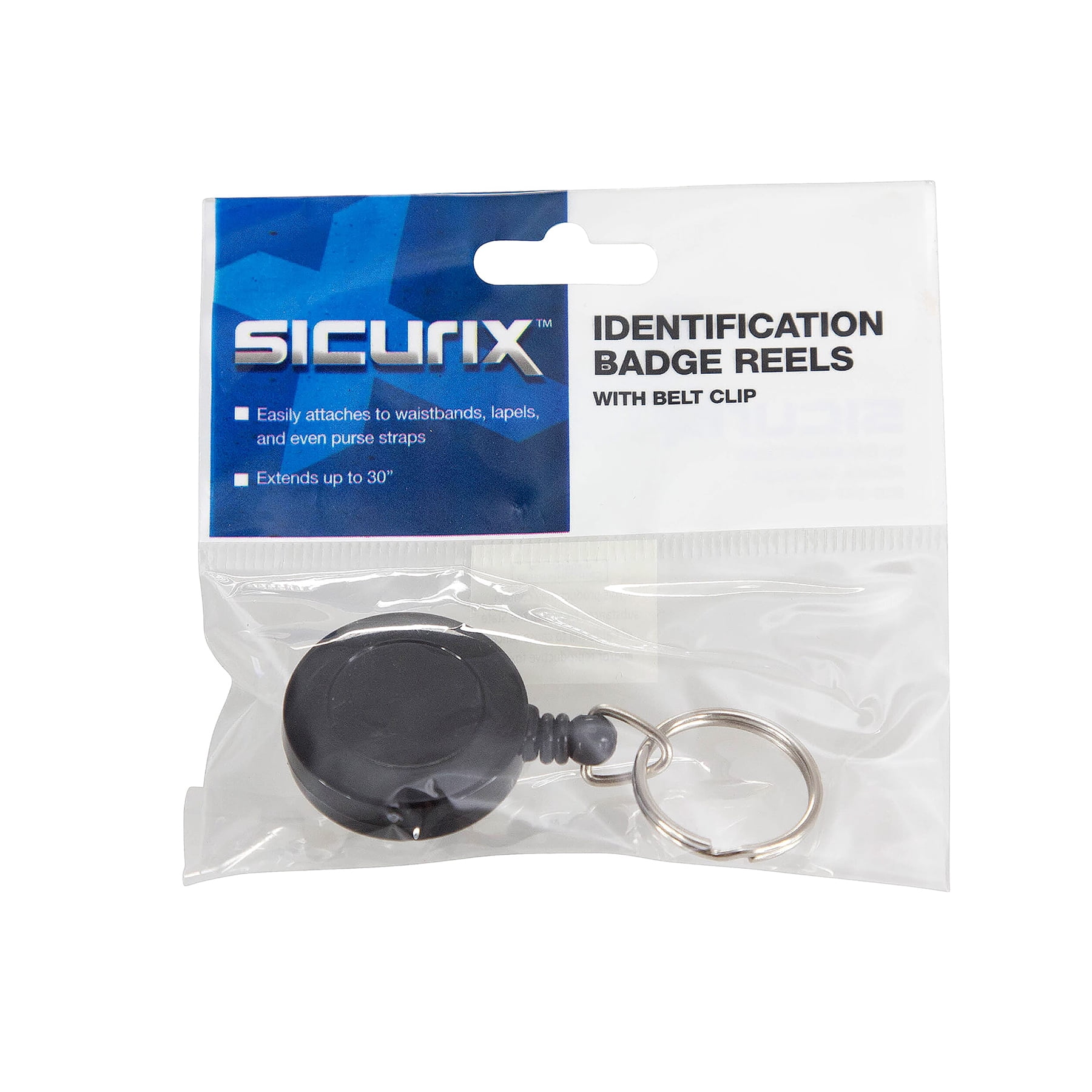 SICURIX Standard Round ID Badge Reel with Belt Clip & Key Ring, Black, Pack of 6