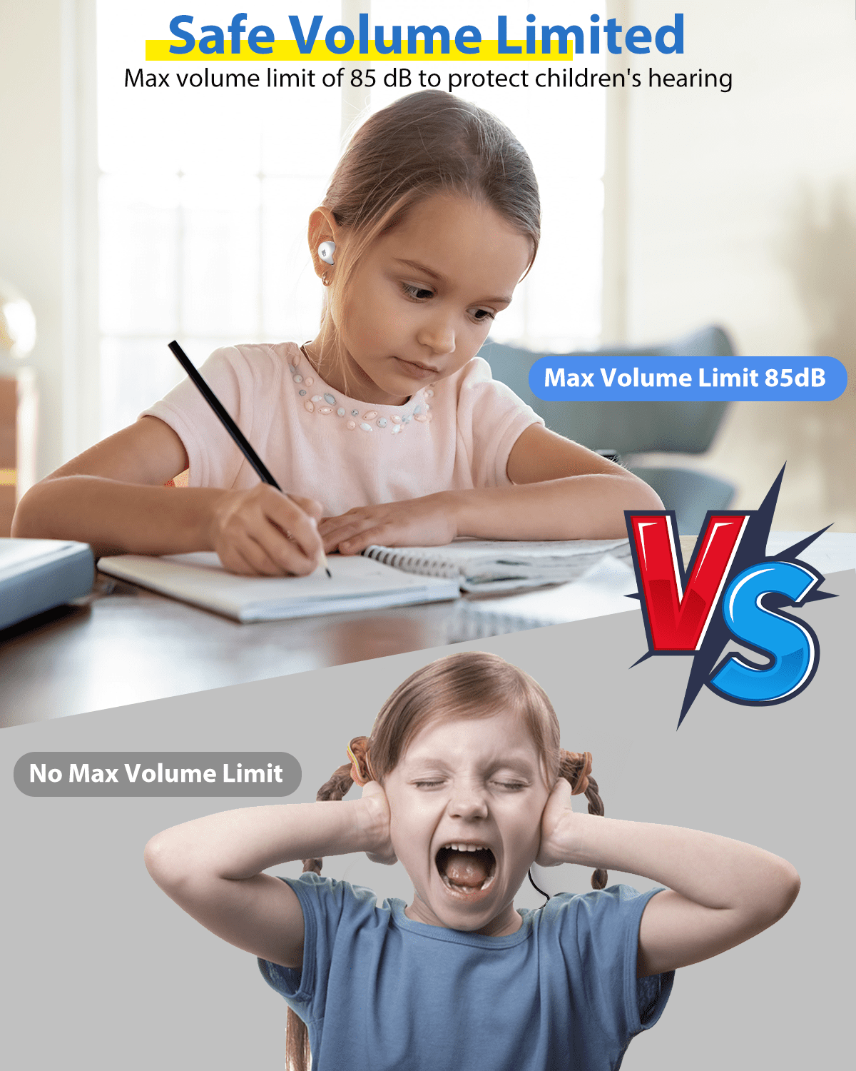 Wireless Earbuds for Kids, Built with Mic, 85dB Safe Volume, Light Weight, Bluetooth 5.3, IPX6 Waterproof, Passive Noise Cancelling, Girls Boys Teen Earbuds for School Travel, Panda