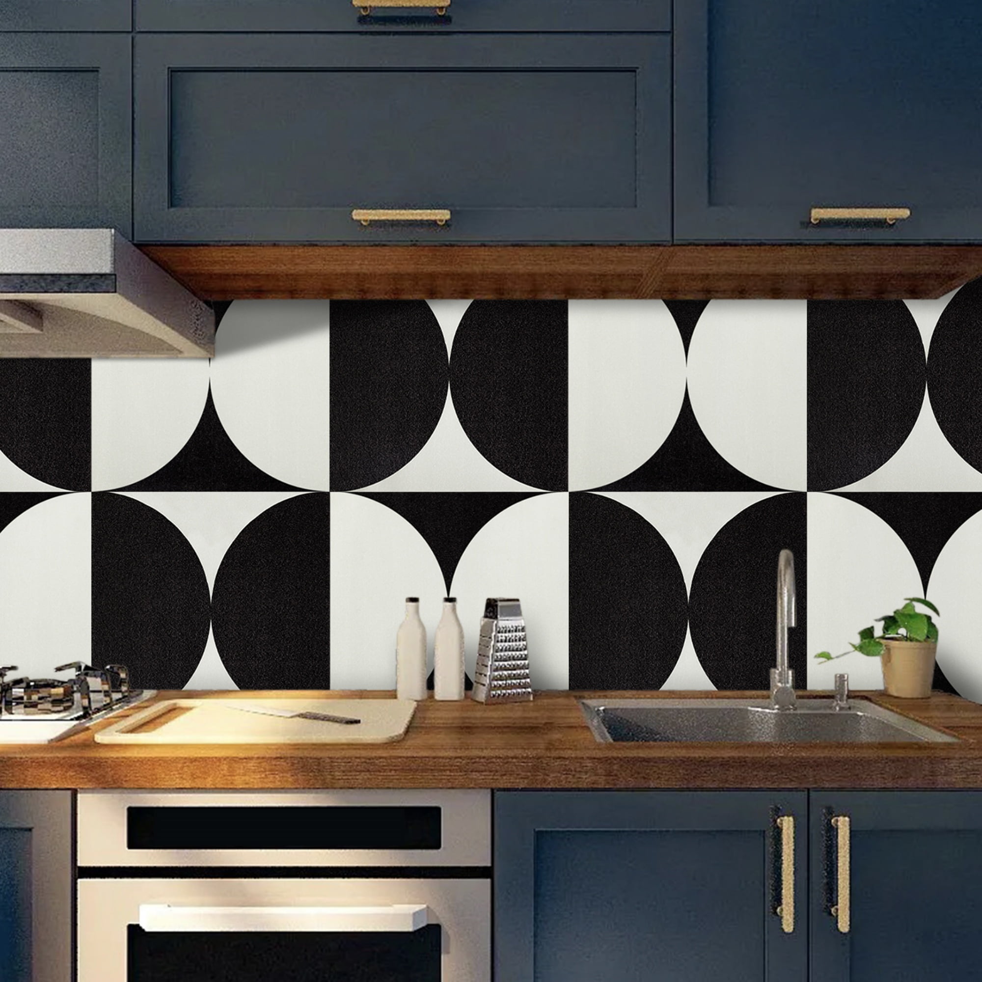 (4 pack) Abyssaly 12" x 12" Black and White Peel and Stick Floor Tile Vinyl Flooring Peel and Stick Flooring for Kitchen, Dining Room, Bedroom (10Pcs)