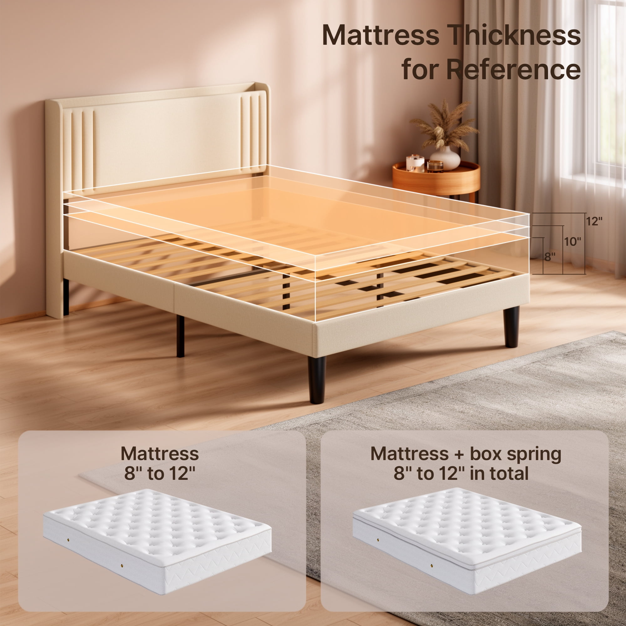 Aiho Bed Frame Queen with 4 Storage Drawers for Bedroom, Beige