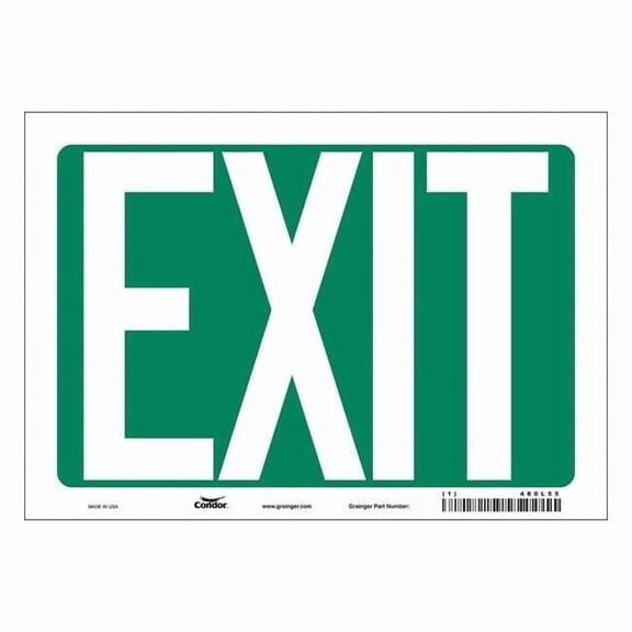Condor Exit Sign, Vinyl, 10" W, 7" H, EXIT, Green, White 480L55