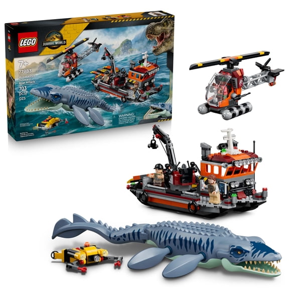 LEGO Jurassic World Mosasaurus Dinosaur Boat Attack - Building Toy for Boys & Girls, Ages 7 - Dinosaur Toy for Kids with 3 Minifigures - Gift for Birthdays - 77983
