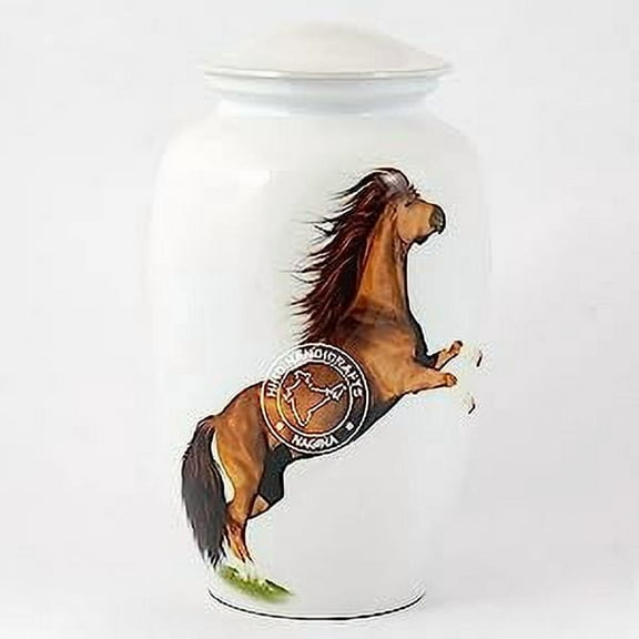 Uplifted Horse Cremation Urn for Human Ashes Adult - Handcrafted Funeral Memorial Urn for Ashes - Large Columbarium Urn - Bag Included (Brown Horse, 200 Cubic Inches)