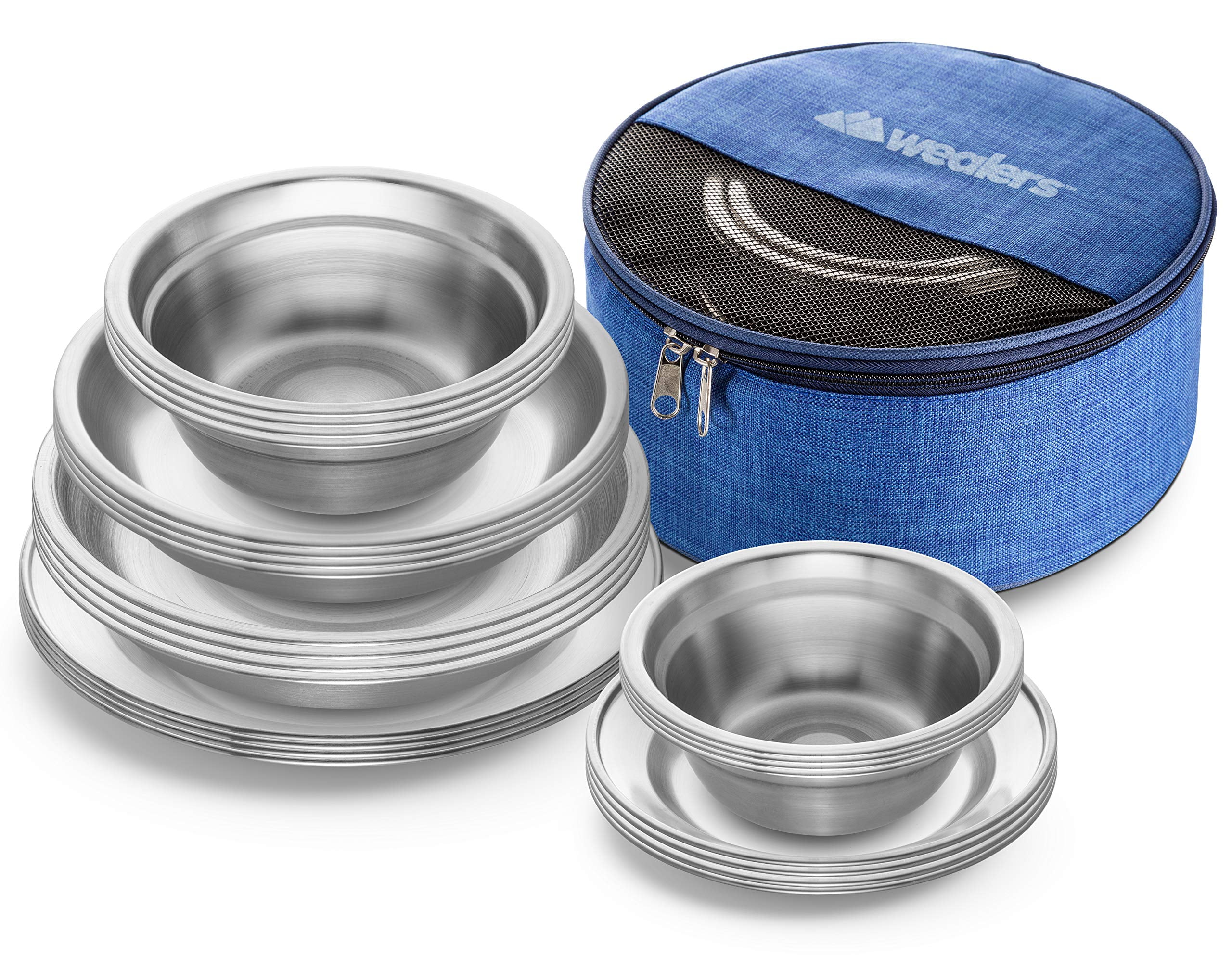 Stainless Steel Plates and Bowls Camping Set Family Dinnerware 24-Pcs Stainless Steel Camping Dish Set