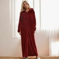 thumbnail image 6 of Couples Pajamas Matching Sets for Men and Women Soft Fleece Warm Robe Cozy Flannel Long Hooded Zipper Bathrobe Plush Winter Housecoat Nightgown Wine XL, 6 of 9