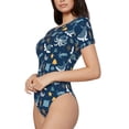 thumbnail image 2 of KLL Women 's Crew Neck Bodysuit Jumpsuits Sea Turtle Print Short onesies Stretch T Shirts, 2 of 7