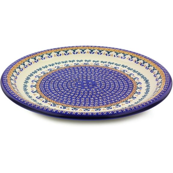 Polish Pottery 12¾-inch Platter (Blue Cress Theme) Signature UNIKAT Hand Painted in Boleslawiec, Poland Certificate of Authenticity