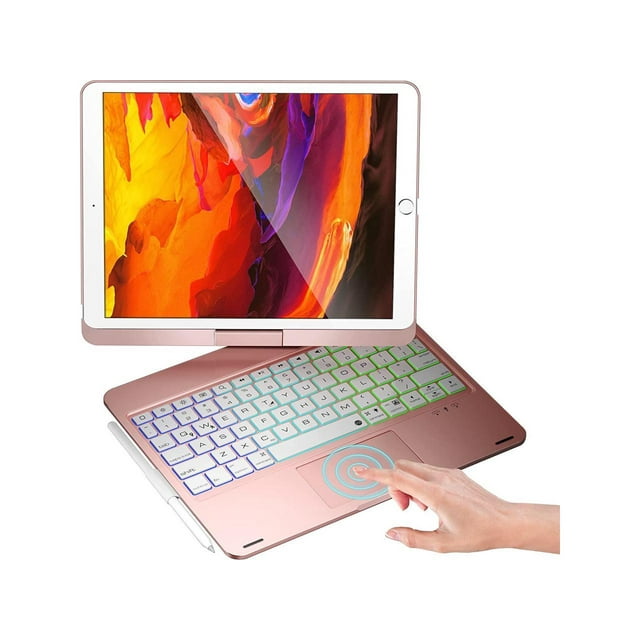 Case with Keyboard For iPad 9th / 8th / 7th Gen 10.2 inch & iPad Air 3rd Gen / iPad Pro 10.5", Rotatable, Multi-Touch Trackpad, Backlight & Pencil Holder