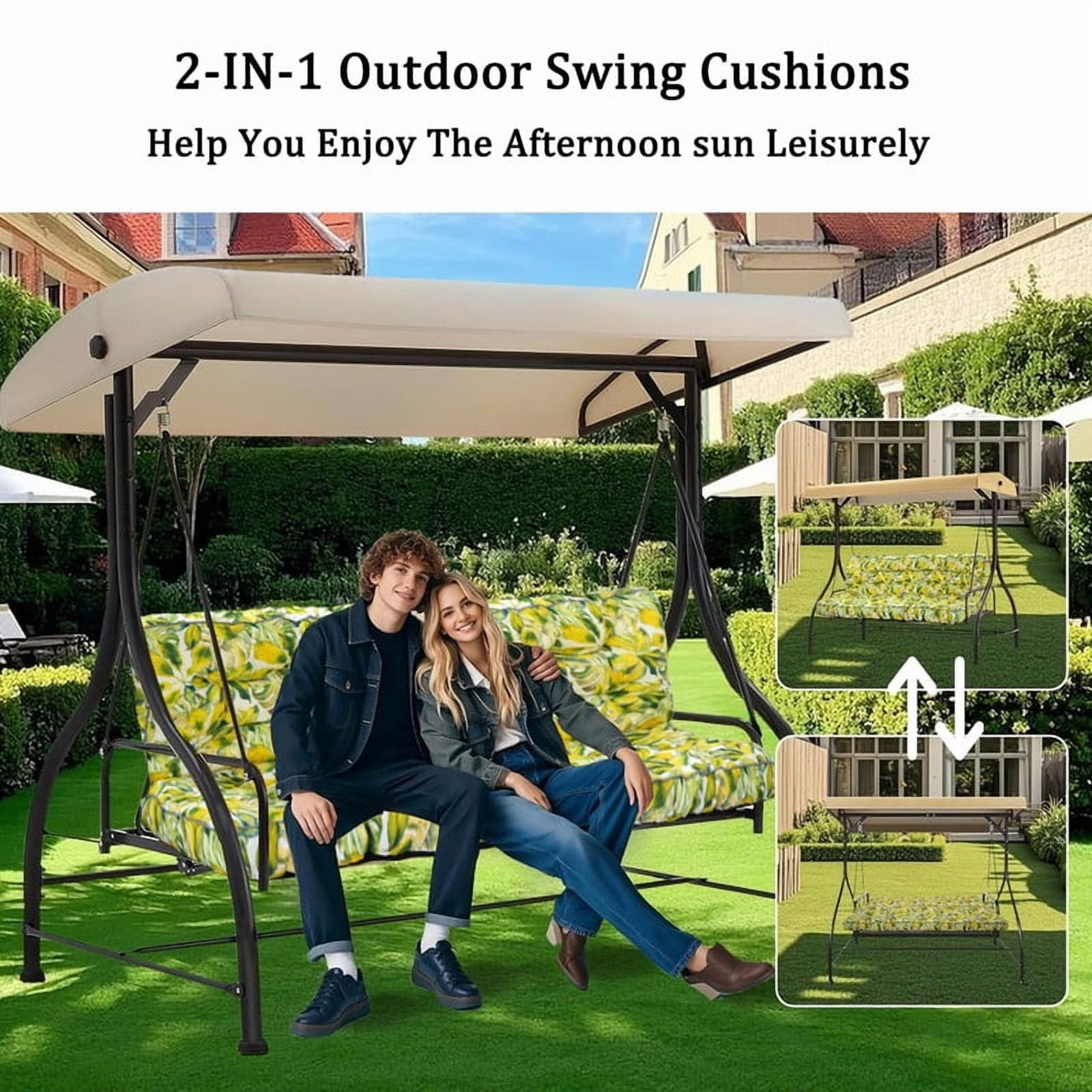 Outdoor Porch Swing Cushions, 4" thick patio swing cushions 3 Seater for outdoor furniture, Waterproof Bench Replacement Cushion with Ties(Caisu-63×40in)