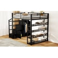 thumbnail image 6 of Full Size Metal Loft Bed with Storage Shelves, Cabinets and Wardrobe, Black, 6 of 17