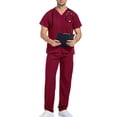 thumbnail image 4 of HAJWOH Mens Scrubs Sets Wine Stretchy Nurse Uniform Short Sleeve V Neck Scrub & Jogger Pants Solid Color Scrub Suit with Multi Pockets Wine XL, 4 of 4