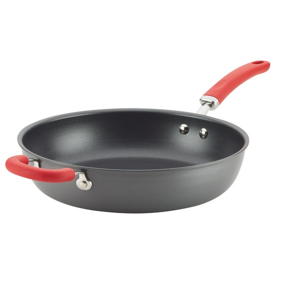 Rachael Ray 12.5" Create Delicious Hard-Anodized Aluminum Nonstick Deep Frying Pan, Red Handle