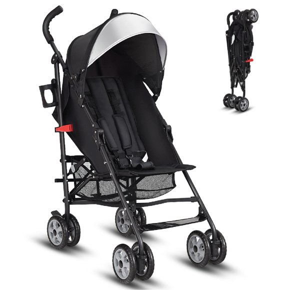 HONEY JOY Cochecito ligero para bebé, cochecito de viaje compacto para avión, respaldo y toldo ajustables, arnés de 5 puntos, portavasos, cesta de almacenamiento, cochecito plegable para niños pequeño