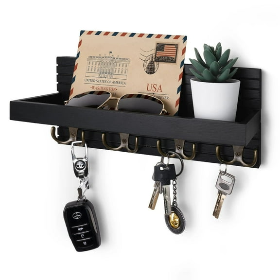 Wooden Key Holder for Entryway Decor Wall Mounted Mail Organizer and Key Hanger with 4 Hooks Rustic Rack for Keys Sunglasses