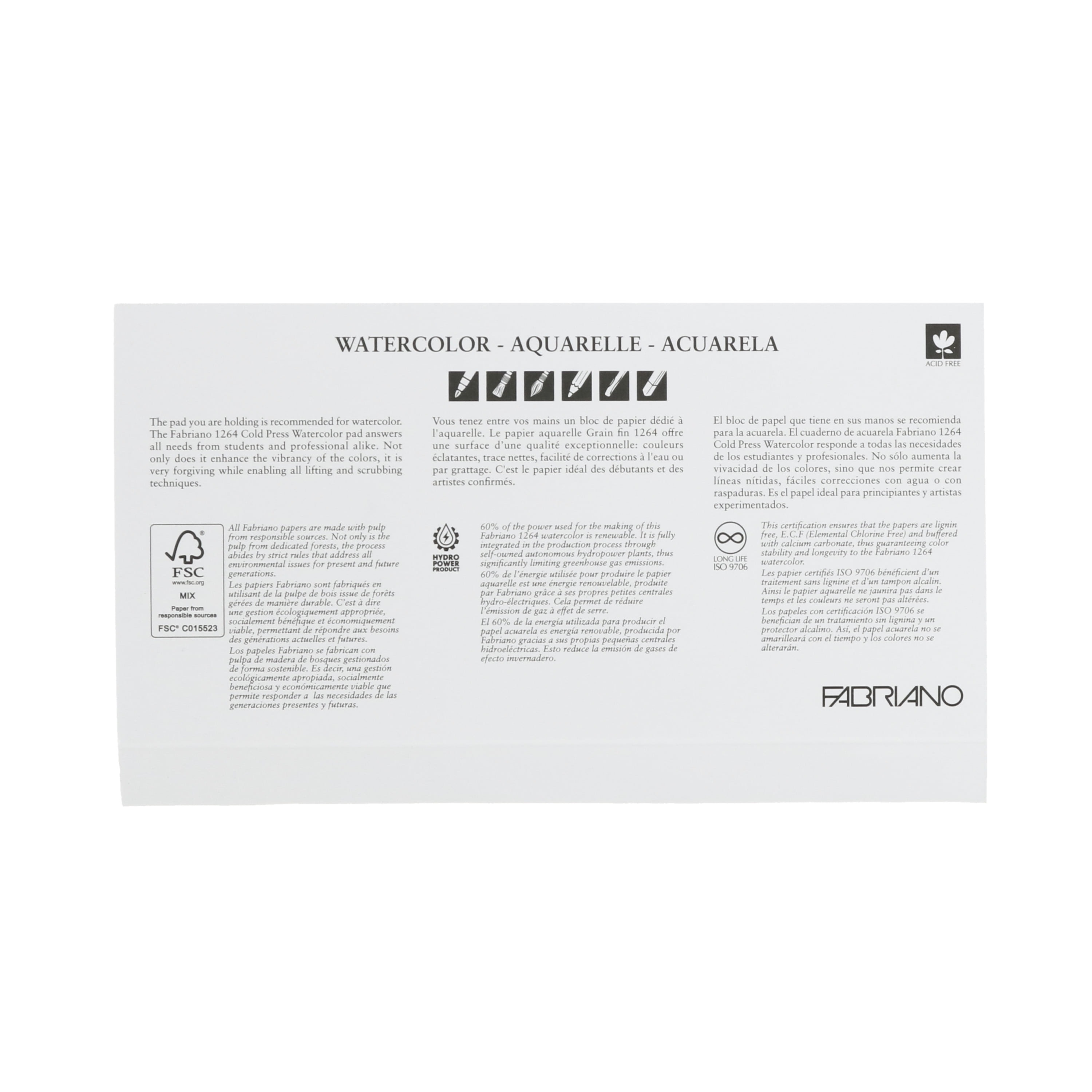 Fabriano 1264 Mixed Media Pad, 9”x12”, 110 lb, 60 Sheets, 100