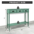 thumbnail image 2 of Urbanest Burlington Solid Wood Console Table with 3 Drawers Lower Shelf – Entryway Table, Hallway Sofa Table, Narrow Accent Table for Living Room – 39.5″ × 9.5″ × 32″ – Peacock Green Farmhouse Decor, 2 of 7