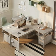 Bestier Farmhouse Desk 60 L-Shaped Computer Desk with Cabinet for Home Office , Wash White