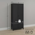 thumbnail image 2 of Prepac Yaletown 72" Tall Storage Cabinet with Solid Wood Legs, Pantry Cabinet with 3 Adjustable Shelves, Armoire for Bedroom, Bathroom, Kitchen and Home Organization Black Oak, 16" D x 32" W x 72" H, 2 of 11