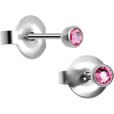Titanium Womens Earring - 3mm Pink Crystal Titanium Stud Earrings
