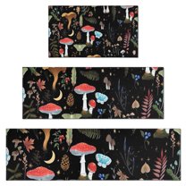 Red Mushroom Leaf Black Pattern Kitchen Rugs Sets Of 3,Kitchen Runner Rugs Non Skid Washable,Decorative Kitchen Floor Mats for Kitchen,Sink,Laundry,17"x30"  17"x47"   17"x59"