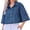Blue, variant on Half Sleeve Women Button Down Lapel Casual Cropped Denim Tops