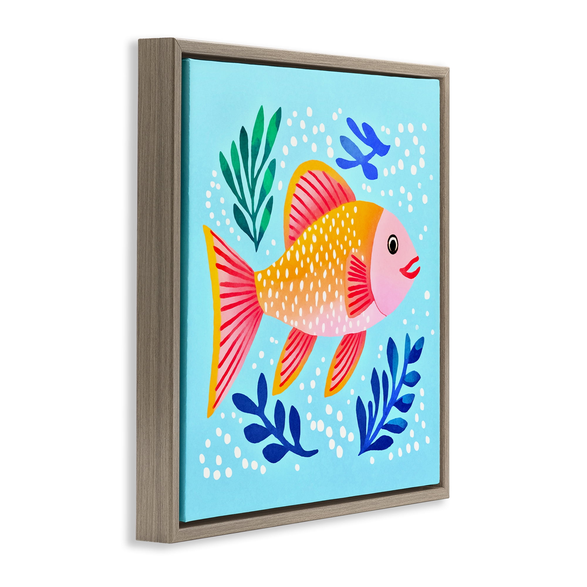 Stupell Industries Whimsical Fish & Seaweed Animals Painting Brown Floater Framed Canvas Art Print Wall Art, 25 x 25