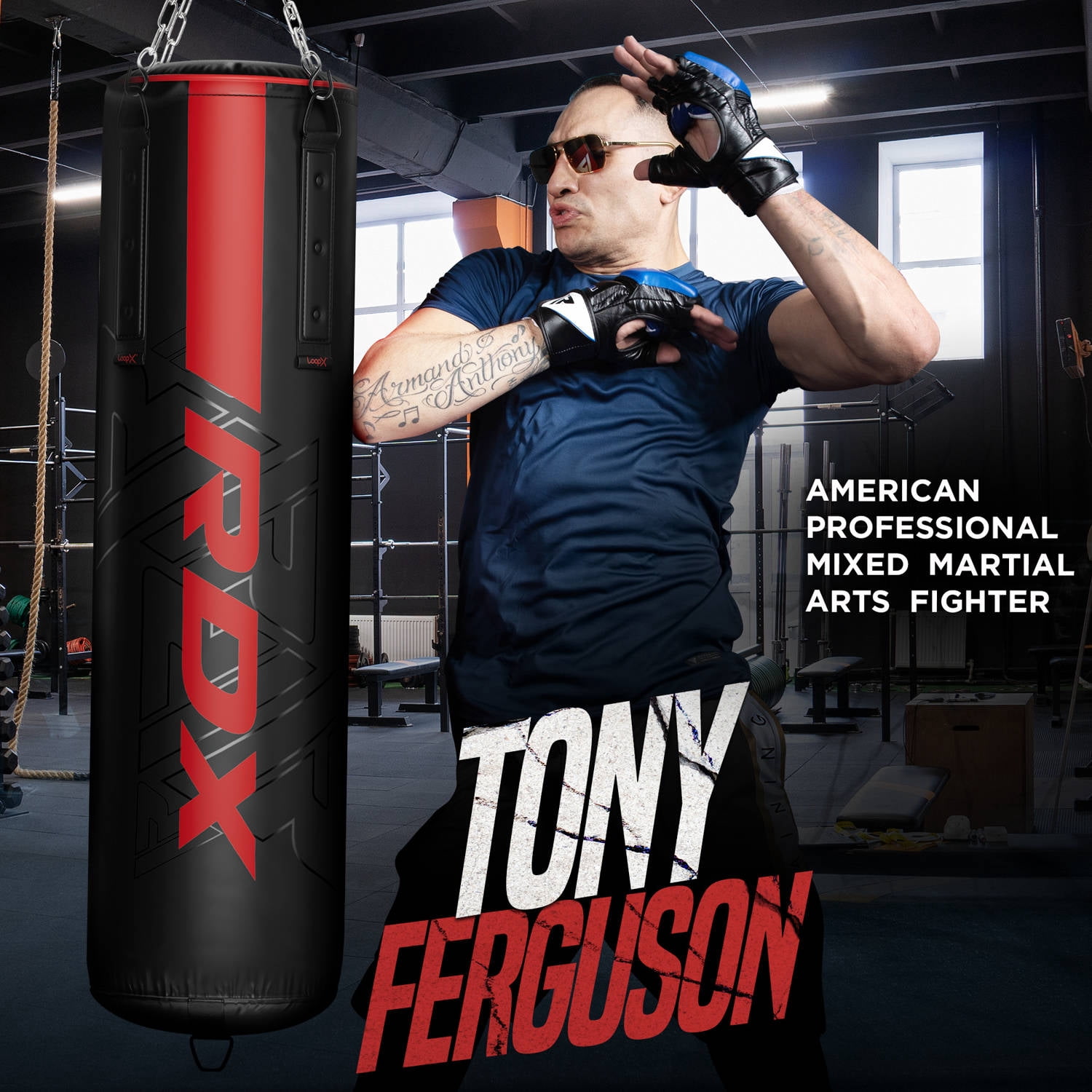 RDX 4PC Punching Bag Anti Swing Heavy Filled Set, Non Tear Maya Hide Leather Adult Bag with Ceiling Hook Punching Gloves Chain, Kickboxing Boxing MMA Muay Thai Karate Training, 60 lb, 80 lb