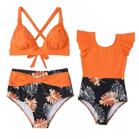 

Gyratedream Family Matching Swimsuits for Mom and Daughter One Piece Bathing Suit Girls Bikini Solid Color Swimwear