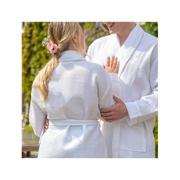 Premium Waffle Weave (60%C-40%P Pre-Shrunk) 300GSM Shawl Collar Bathrobe Unisex White Size: MEDIUM 1/Pack