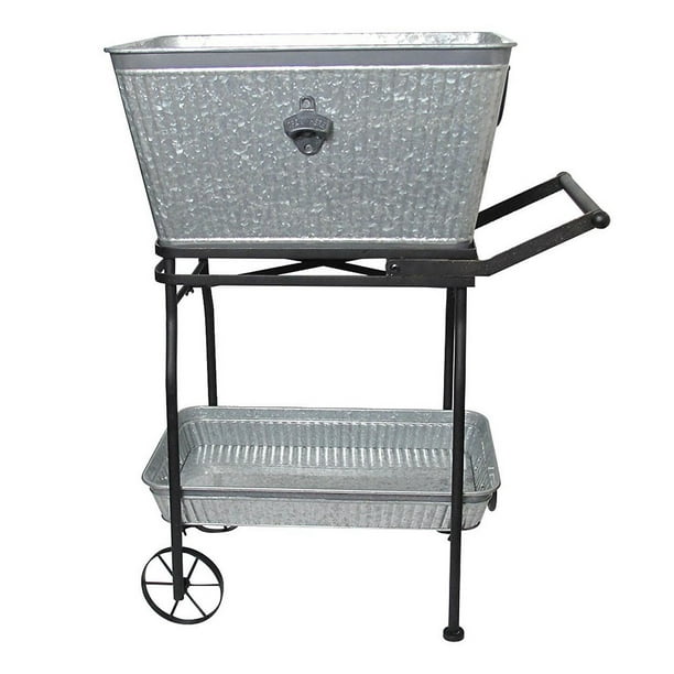 Galvanized Beverage Tub with Rolling Cart and Tray