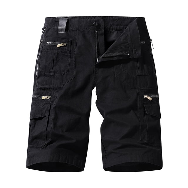 DPTALR Men's Pocket Zipper Buttons Solid Leisure Time Tooling Short Pants