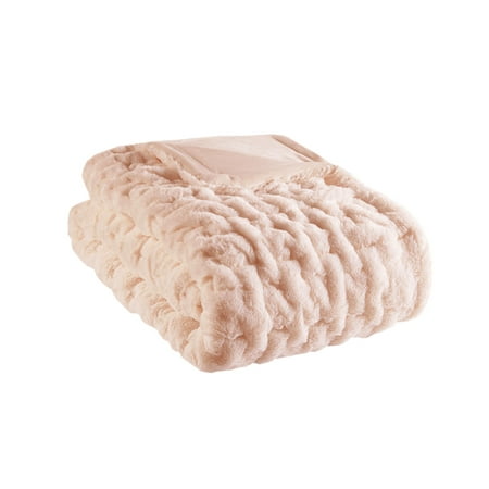 50"x60" Ruched Faux Fur Throw Blanket Blush - Madison Park