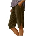thumbnail image 2 of HongQid Women's Capri Pants - Summer Full Elastic Waist Pedal Pushers Cotton - Ladies Pull-On Cropped Pants Side Slits - Side Pockets, 2 of 7
